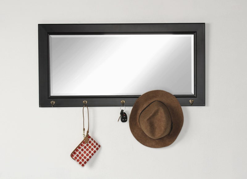 DesignOvation Kate and Laurel Pub Mirrors with 5 Metal Hooks, Black - Image 4